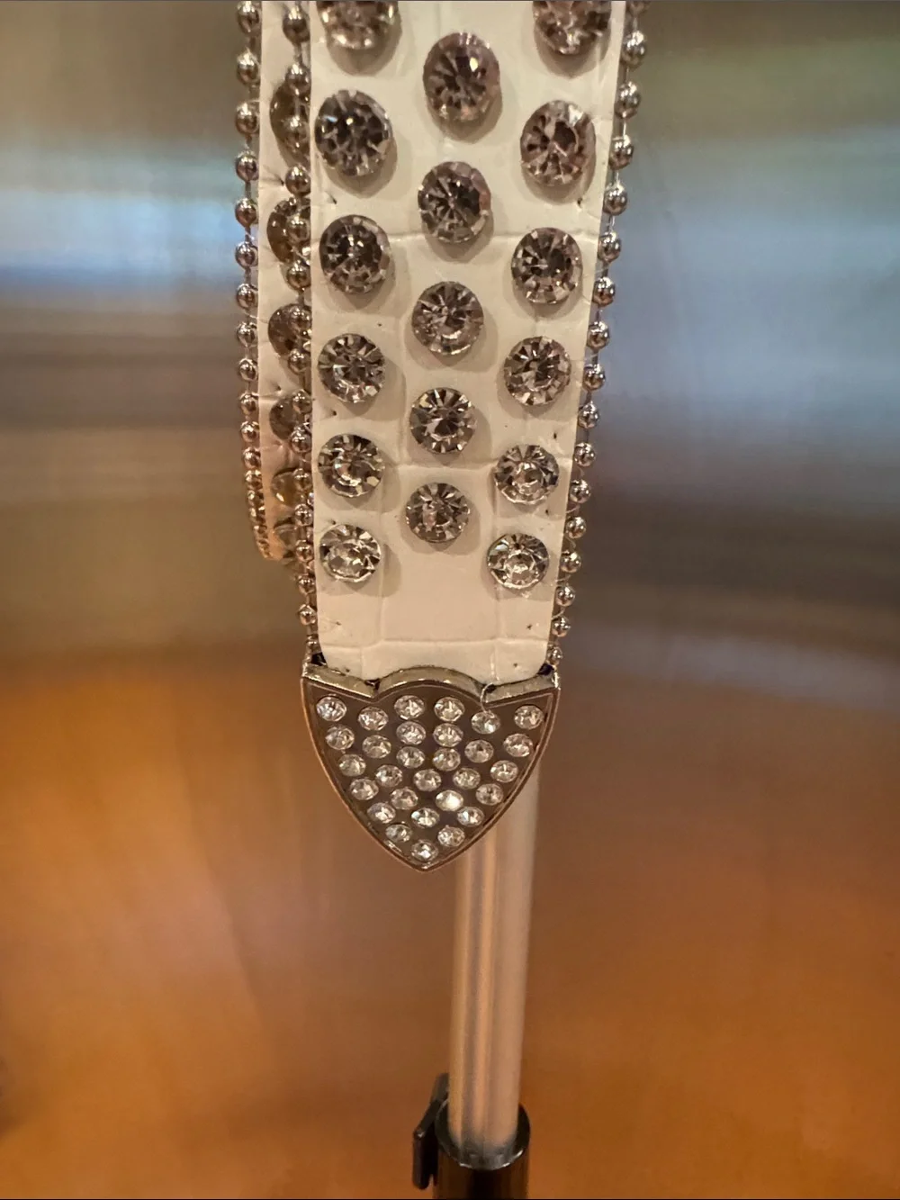 Crystal-Embellished White Women's Belt